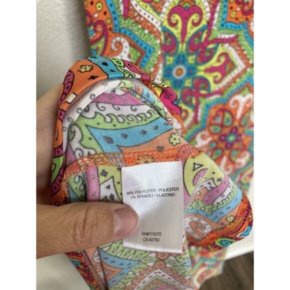 Nina Leonard Bright Multicolor Jersey Maxi Dress size Medium Short sleeve boho - Picture 5 of 5